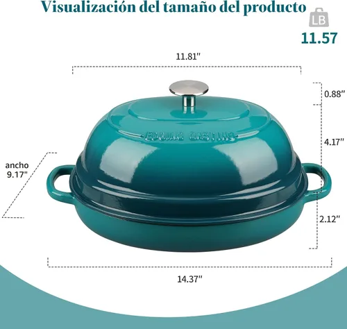 Vista 2 de EDGING CASTING Olla ovalada esmaltada de hierro fundido holandés con tapa, horno holandés de pan para hornear pan de masa madre, pan holandés, horno