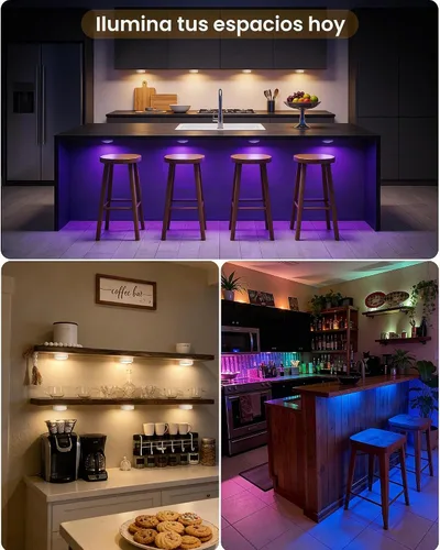 Vista 6 de TECOMLIGHT Luces de disco con control remoto, iluminación inalámbrica para debajo del gabinete, funciona con pilas, luces de empuje para cocina