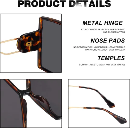 Vista 5 de STORYCOAST Gafas de sol cuadradas de gran tamaño para mujer, a la moda, con protección UV400