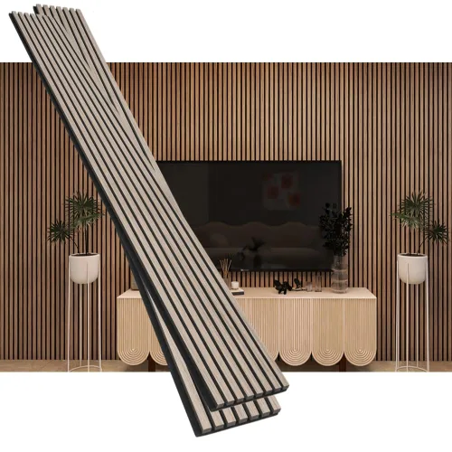 Vista 7 de Paneles de pared de chapa de madera acústica 3D para paneles de pared interior y techos, tablero de fieltro absorbente de sonido, paneles Roble