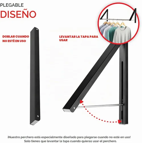 Vista 3 de Doble Perchero Plegable para Ropa con Barra Extensible, Perchero Retráctil Montado en Pared para Secador de Ropa, Barra de Secado Colgante, Pequeños
