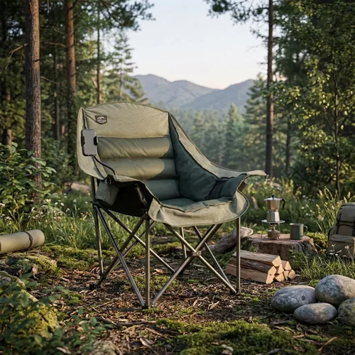 Vista 2 de Silla de campamento plegable XL de gran tamaño, soporte resistente de 400 libras, silla de campamento acolchada grande y cómoda para adultos, silla