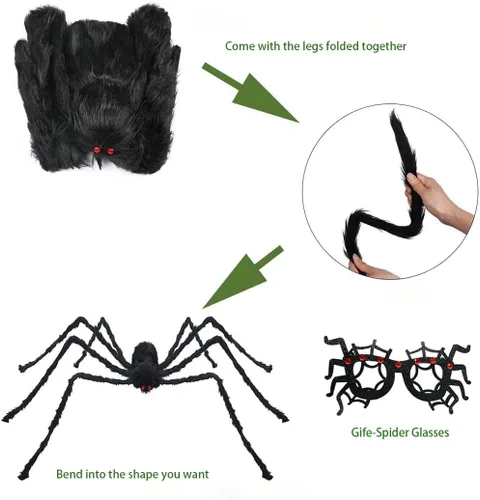 Vista 7 de Decoraciones de Halloween, mochila de araña para adultos con gafas de araña gratis, disfraz de araña peluda aterradora, patas de araña de felpa