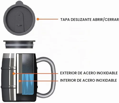 Vista 2 de EcoVessel Taza de café y vaso cervecero de acero inoxidable, térmico, de doble pared y doble barril.