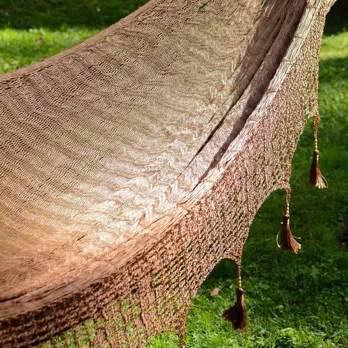Vista 4 de NOVICA - Hamaca artesanal hecha a mano con filigrana de cobre, color marrón mexicano