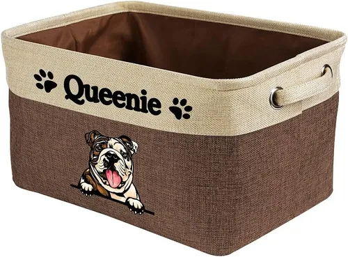 Vista 22 de Cesta de almacenamiento plegable personalizada con un bonito perro Bulldog inglés, plegable, de tela resistente, cubo de almacenamiento para Gris