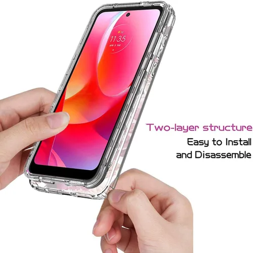 Vista 4 de Funda para Moto G Power 2022, para Motorola G Power 2022 con protector de pantalla de vidrio templado, cubierta de protección floral transparente