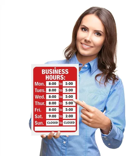 Vista 6 de Letrero de apertura cerrada para negocios, letrero de horario de oficina ideal para puerta o ventana de cristal, colores rojo y blanco brillantes