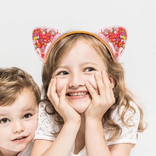 Vista 6 de Fishdown Diademas de orejas de gato con purpurina para niñas y niños, diadema brillante con orejas de gato, diadema colorida con lentejuelas