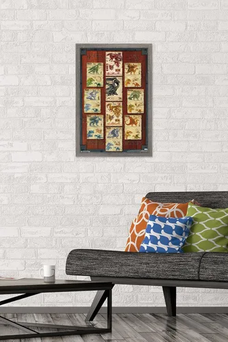 Vista 2 de Trends International Dungeons and Dragons - Póster de pared con cuadrícula de dragón, 22.4L x 14.7W, versión con marco de madera tipo granero