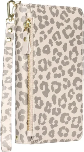 Vista 6 de Funda para iPhone 13 Pro Max/12 Pro Max con correa, leopardo beige Beige (Beige Leopard)