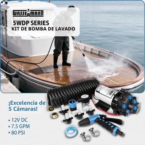 Vista 2 de WASSERMANN Kit de bomba de lavado de 12 V, 7.5 GPM 80 PSI para barco marino