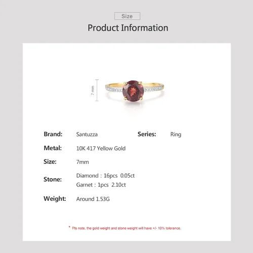 Vista 4 de Santuzza Anillo de oro macizo de 10 quilates con piedras preciosas solitarias para mujer