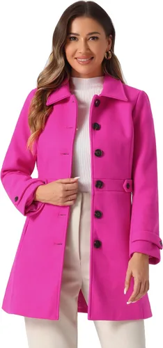 Vista 26 de Abrigo clásico de invierno con bolsillos de Allegra K para mujer; chaquetón de botonadura sencilla Verde militar