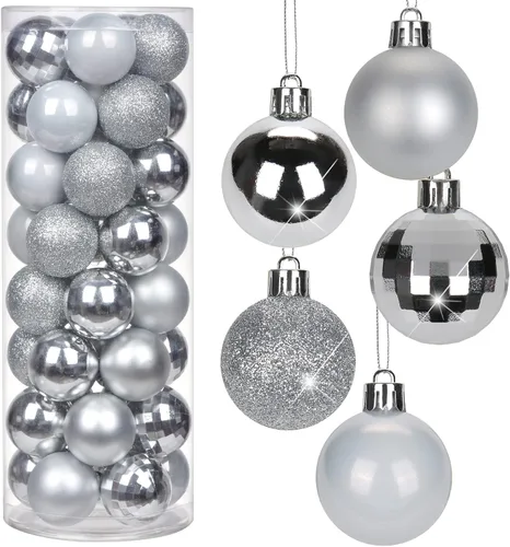 Vista 17 de Adornos de bolas de Navidad negras de 2.36 pulgadas, 25 piezas inastillables, set de adornos de Navidad, bolas de Halloween, adorno negro para árbol