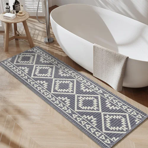 Vista 10 de PADOOR -Tapete de baño de punto gofre, súper absorbente, lavable a máquina, antideslizante, con borlas, tapete de baño suave para lavandería, Marrón