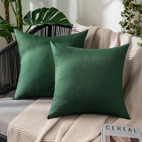 Vista 53 de MIULEE - Paquete de 2 fundas de almohada decorativas para exteriores, impermeables, sólidas, de imitación de lino, para jardín, casa de campo, Azul