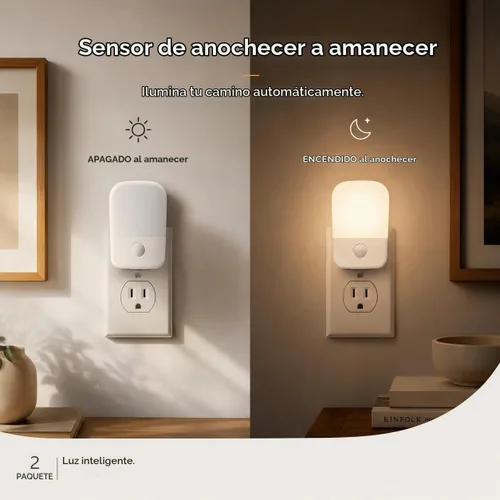Vista 3 de Las luces nocturnas se enchufan en la pared del sensor del atardecer al amanecer