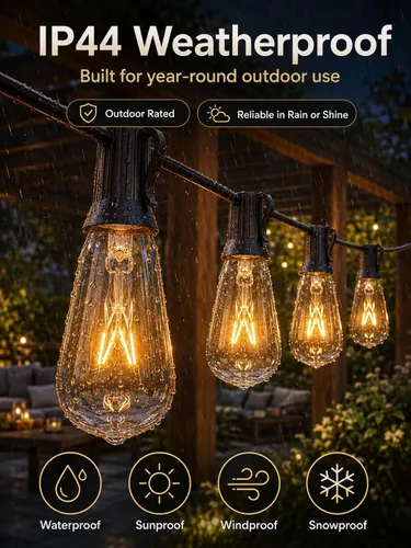 Vista 3 de Abeja Luces de Cadena para Exteriores de 20 Pies con 20 Bombillas Vintage (2 de Repuesto), Luces de Cadena ST40, Resistente al Agua, Certificación