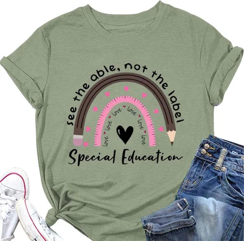 Vista 2 de Camiseta de manga corta para mujer, con estampado de arco iris, divertida, para profesor, inspiradora