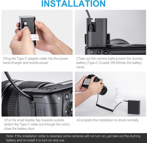Vista 5 de FOMITO Batería ficticia USB-C Type-C PD/PS a LPE6 ACK-E6 para Canon EOS 5DS, 5DSR, 5D Mark II, 5D Mark III, 5D Mark IV, 60D, 60Da, 6D, 70D, 7D, 7D