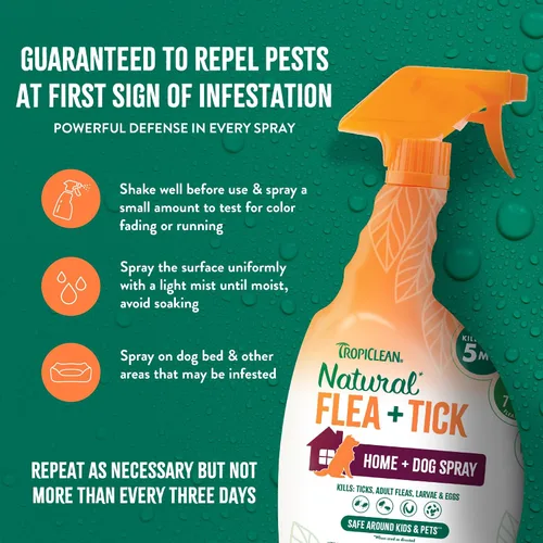 Vista 6 de TropiClean Aerosol natural para pulgas y garrapatas para el hogar, espray de pulgas de máxima resistencia para alfombras y muebles, apto
