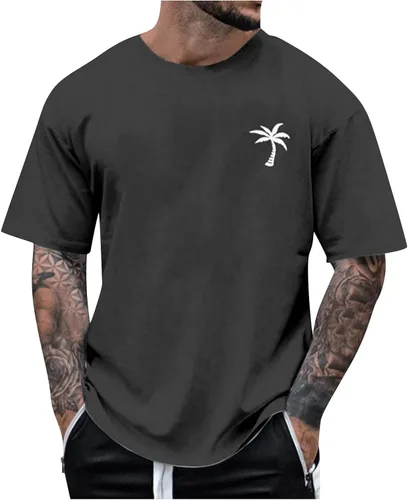 Vista 10 de Generic Camisas casuales para hombre, cuello redondo, manga corta, sueltas, de verano, a la moda