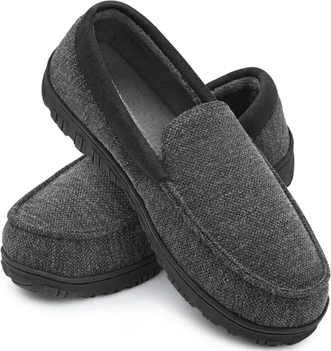 Vista 9 de shoeslocker Pantuflas para hombre de microgamuza mocasín con espuma viscoelástica zapatos para casa Negro