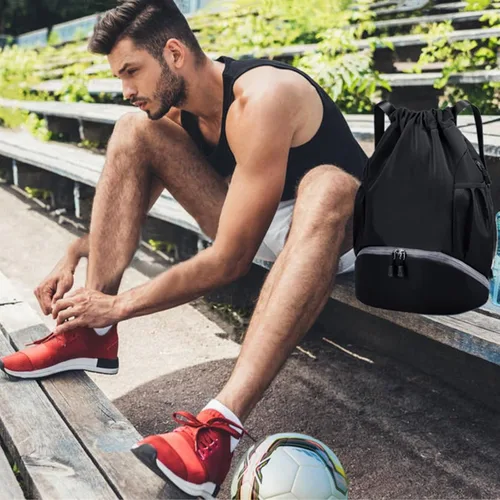 Vista 2 de Bolsas de fútbol, mochila impermeable con cordón para gimnasio, para béisbol, rugby, voleibol, yoga, bolsa deportiva de gran capacidad