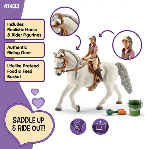 Vista 2 de Schleich Horse Club - Juego de 7 piezas de jinete y caballo con accesorios, figura realista de jinete y yegua Lipizzaner, juguetes divertidos