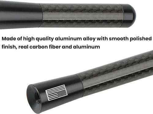 Vista 4 de BESULEN Antena Corta de Coche, Antena de Radio de Auto de 3.1 Pulgadas de Fibra de Carbono con Bandera Americana de Aluminio para Recepción AM/FM