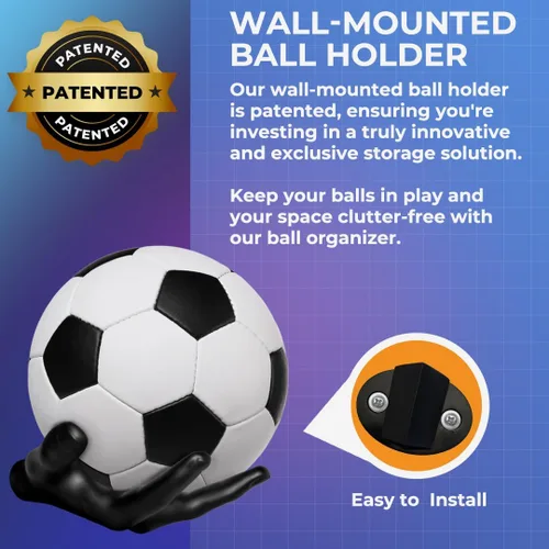 Vista 4 de Juego de soportes de pelota de baloncesto de mano, soportes de pared para escultura de mano izquierda y derecha para baloncesto, voleibol y fútbol