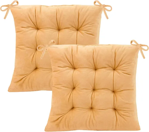 Vista 40 de Juego de 2 cojines para sillas de comedor con lazos, almohadilla antideslizante para silla de cocina para interior y tapete de asiento de comedor