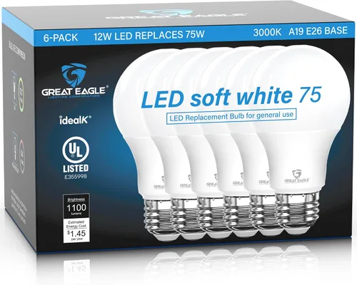 Vista 11 de Great Eagle - Bombillas LED A19 equivalentes a 75 W, certificación UL, color blanco cálido de 2700 K, bombillas LED de 75 W, no regulables, repuesto