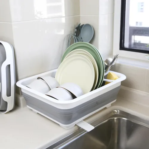 Vista 7 de MontNorth Escurridor de platos plegable con tapón de drenaje y boquilla giratoria, ahorra espacio, estante portátil para cocina, caravanas, cámpers