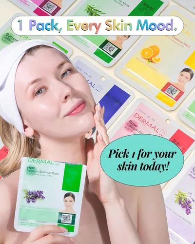 Vista 4 de DERMAL Paquete combinado de 26 mascarillas faciales coreanas con esencia de colágeno (verde y amarillo) – Mascarilla facial hidratante y calmante