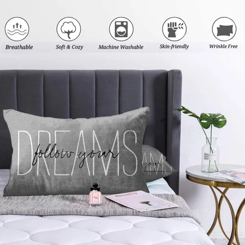 Vista 5 de Emvency Funda de almohada gris rústica con monograma, decoración del hogar, rectangular, tamaño Queen, 12 x 20 pulgadas, color gris rústico