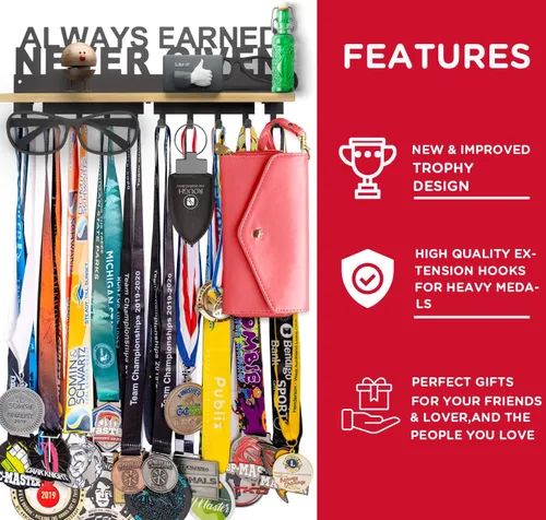 Vista 4 de iBobbish Premium Trophy and Medal Display Shelf,Metal Trophy Shelf with Hooks Upgraded,Trophy Display,Sturdy Trophy Shelf with Hooks for Medals in