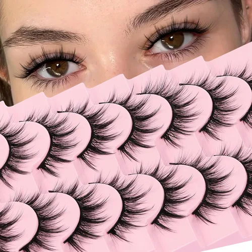 Vista 15 de Losha Pestañas de manga de 7 pares de pestañas de algodón negro, estilo Texas, estilo Texas, pestañas postizas cómodas para uso diario en fiestas