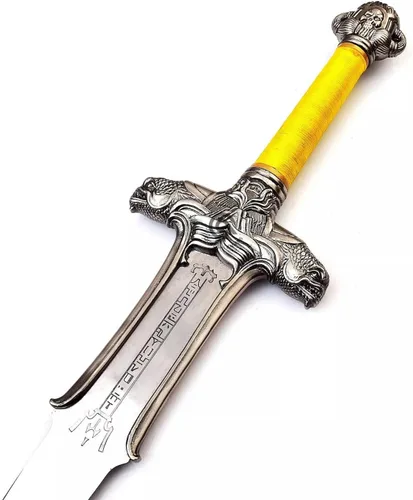 Vista 3 de Conan - Espada bárbara, hoja de acero al carbono Conan con envoltura de yute en mango de madera, espada atlante bárbara con funda de cuero, espada