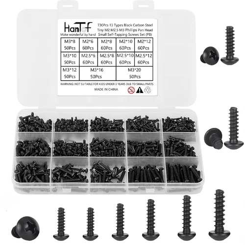 Vista 12 de 700Pcs Tornillos autorroscantes Phillips de cabeza plana con arandela, acero inoxidable 304, tornillos de madera pequeños/mini M2 M2.3 M2.6 M3, kit