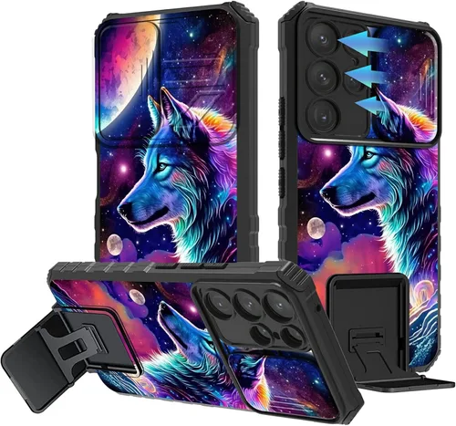 Vista 94 de Funda para Samsung Galaxy A13 5G/4G/A04S, Galaxy A13 5G con cubierta de cámara deslizante, funda de doble capa integrada con función atril