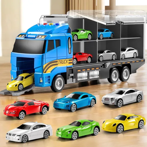 Vista 9 de NIPLOOOW - Juego de vehículos de construcción para niños, camión de juguete con alfombra de juego y coche de juguete fundido a presión