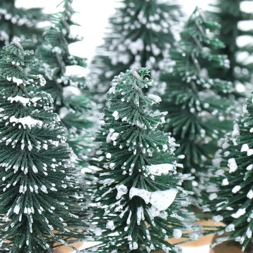 Vista 8 de 10 piezas de mini árbol de Navidad en miniatura de pinos con base de madera para manualidades, fiesta de Navidad, decoración del hogar