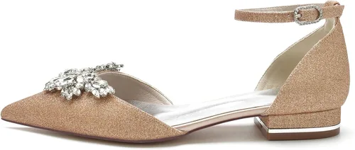 Vista 4 de HKMFLYY Zapatos de boda con purpurina puntiaguda para mujer, zapatos planos cómodos con diamantes de imitación para novia, zapatos planos de noche