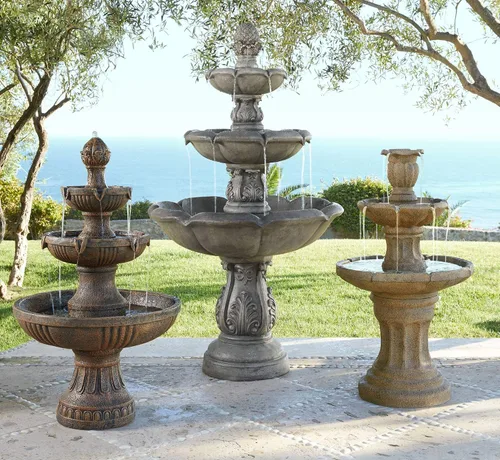 Vista 9 de Ravenna - Fuente italiana grande de 43 pulgadas de alto para interiores y exteriores, fuente de suelo de piedra sintética, cascada de 3 niveles