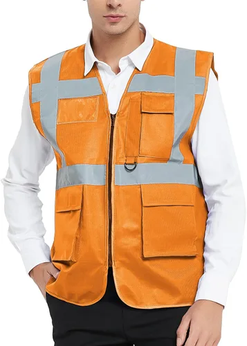 Vista 9 de GOGO Chaleco de seguridad de alta visibilidad de 5 bolsillos con tiras reflectantes, chaleco de uniforme de trabajo