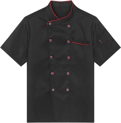 Vista 3 de iiniim Abrigo de chef unisex para hombre y mujer con doble botonadura, chaqueta de cocinero, uniforme de cocina