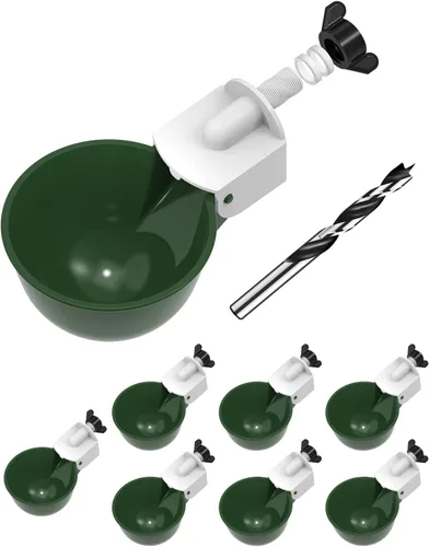 Vista 17 de Vasos para beber pollo (paquete de 8) con broca de 3/8 pulgadas, color azul Automatic Poultry Drinker Feeder Kit for Chickens, Ducks, Turkeys
