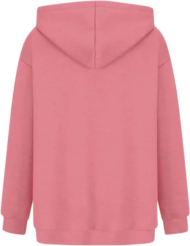 Vista 2 de SHAOBGE Sudaderas de otoño de gran tamaño con capucha de forro polar de manga larga para mujer, ropa de invierno con bolsillo